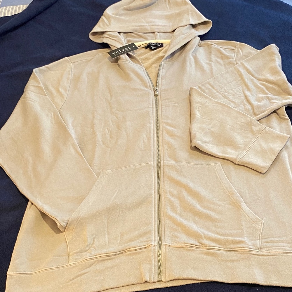 Velvet by Graham & Spencer Beige Zip-Up Hoodie            P176@SS